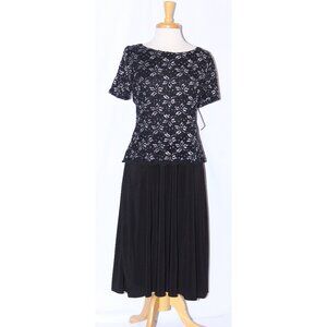 NWOT Fanny #1690 Short Lace and Chiffon Formal Dress-Size 3X-BLACK/SILVER